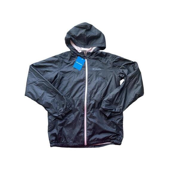 Columbia Other - Columbia Windbreaker Girls Size XL Black Pink Jacket Hoodie Pockets Full Zip